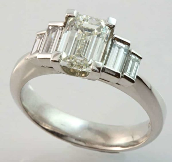 emerald cut diamond ring, hand made diamond ring, emerald cut engagement ring, Abrecht Bird, Abrecht Bird Jewellers