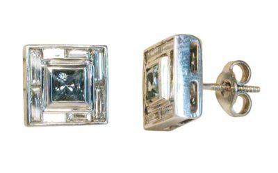 5005 : Aquamarine & Diamond Studs