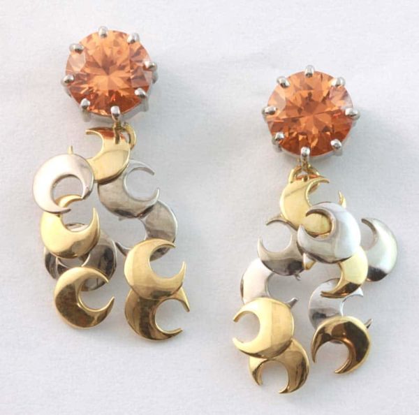 18 carat yellow and white gold mandarin garnet drop earrings