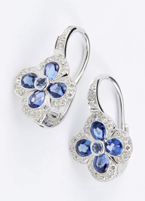 18 carat white gold cabochon sapphire and diamond earrings