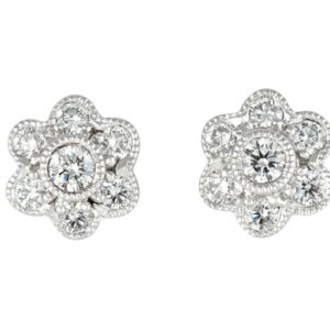 Mille-grain diamond set cluster stud earring in 18 carat white gold.