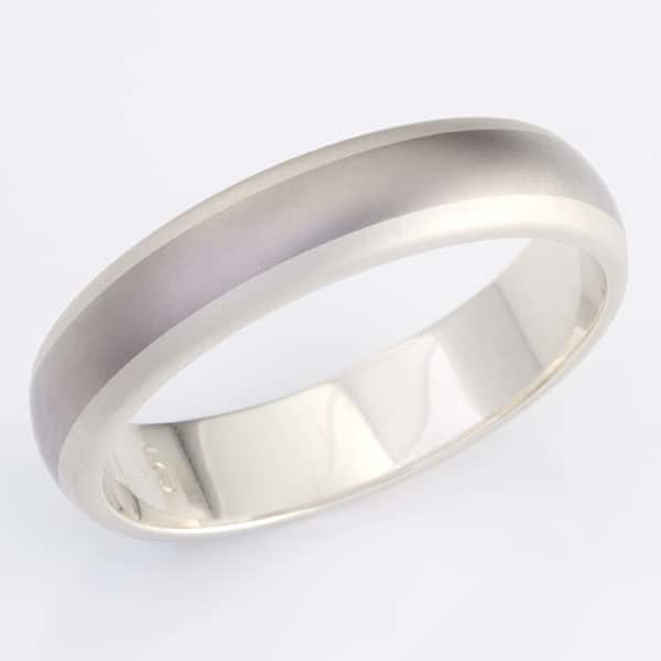 9 carat white gold and titanium mens ring with burshed finish detail