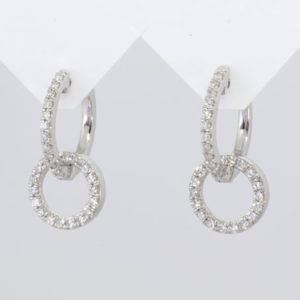 9 carat white gold diamond circular drop earrings