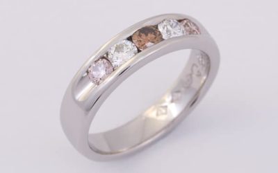 120057 : Cognac, Pink & White Diamond Platinum Ring