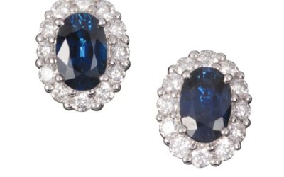120161 : Sapphire & Diamond Halo Studs