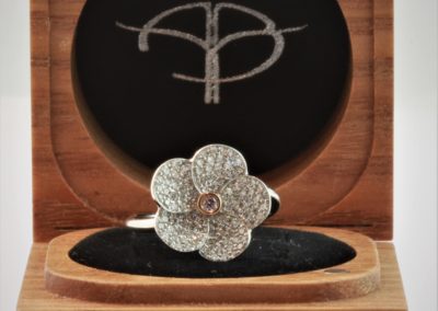 Argyle pink diamond ring, custom made jewellery, design your own ring, pink diamond flower ring