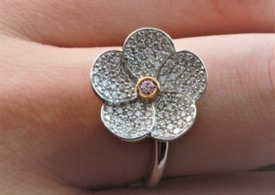 Pink diamond ring, Argyle diamond ring, Argyle flower ring, diamond flower ring