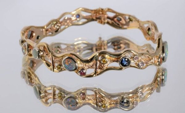 Australian gemstone bracelet, hand made opal bracelet, 'Straya' bracelet, custom made bracelets, designer jewellery, custom made designs, Australian gemstone bracelet, Greg John, Abrecht Bird Jewellers