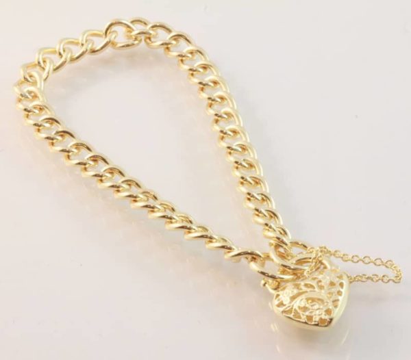 padlock bracelet, curb link bracelet, heart padlock bracelet, gold padlock bracelet