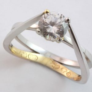 diamond solitaire ring, Abrecht Bird, Abrecht Bird Jewellers, hand made diamond ring, diamond solitaire ring, two tone solitaire ring, custom designed solitaire ring