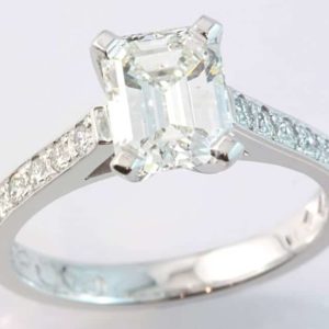 emerald cut engagement ring, diamond engagement ring, white gold diamond enagement ring