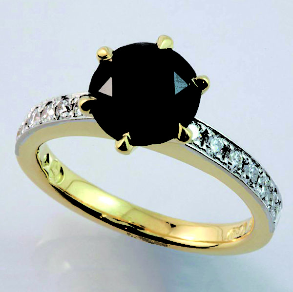 MARQUISE CUT MOISSANITE ENGAGEMENT RING WITH BLACK DIAMOND ACCENTS