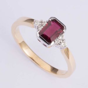 ruby and diamond ring, Abrecht Bird, Abrecht Bird Jewellers, emerald cut ruby ring, red stone ring, Abrecht Bird, Abrecht Bird Jewellers
