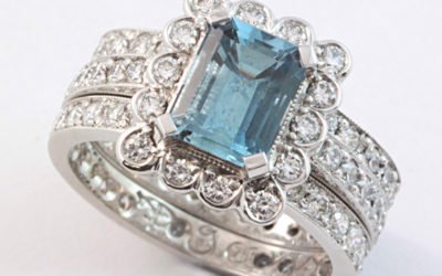 120042 : Aquamarine & Diamond 3 Ring Set