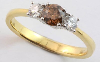 120111 : Two Tone Cognac & White Diamond Engagement Ring