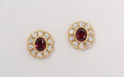 118353 : Ruby & Diamond Halo Earrings