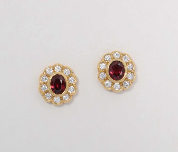 Ruby halo earrings, Abrecht Bird, Abrecht Bird Jewellers