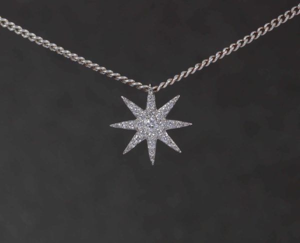 SC55006072-Shy Creation-White Gold Diamond Star Necklace-SVS Fine Jewelry