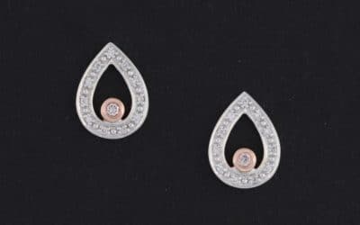 120296 : Pear Shaped Pink & White Diamond Earrings