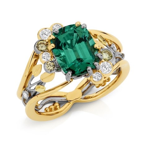 Eleanor Hawke, c120319 : Two Tone Green Tourmaline & Coloured Diamond Ring