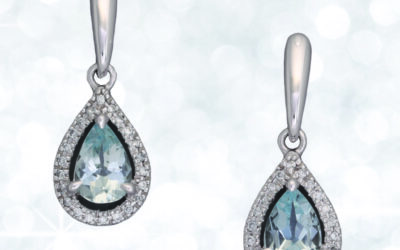 120526 : 9 Carat White Gold Aquamarine & Diamond Drop Earrings