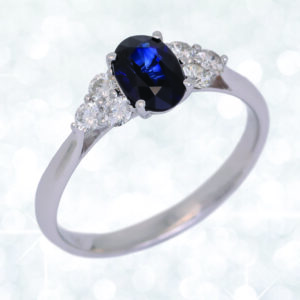 Abrecht Bird, sapphire, diamond, sapphire and diamond ring, dimond engagemetn ring, engagement ring, sapphire engagement ring, white gold engagement ring