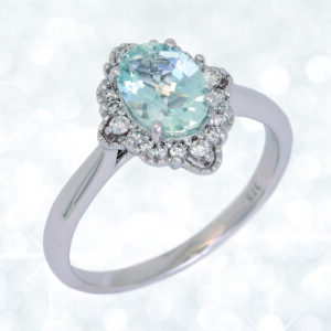 Abrecht Bird, aquamarine ring, aquamarine, diamond, diamond ring, blue stone ring, aquamarine halo ring, aquamarine cluster ring,