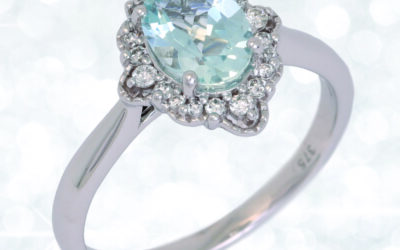 c120527 : 9 Carat White Gold Aquamarine & Diamond Ring