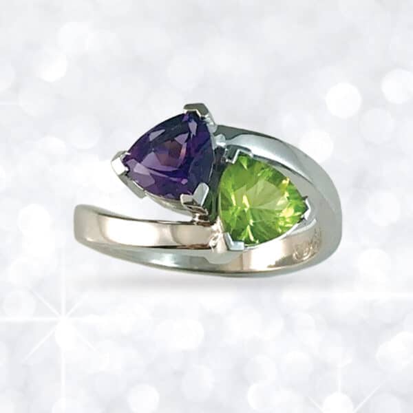 peridot, amethyst, Abrecht Bird, Yuki Mathwin, trilliant, green, purple,