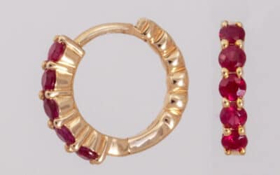 120707 : 9 Carat Yellow Gold Ruby Hoop Earrings