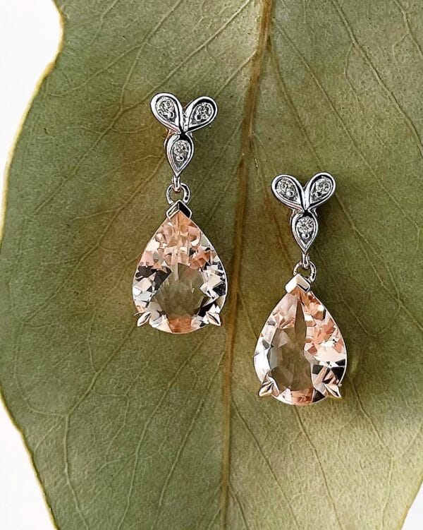 Abrecht Bird, Abrecht Bird Jewellers, morganite, morganite and diamond, morganite earrings, pink, diamond, drop earrings,,