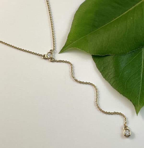 Diamond necklace, diamond, yellow gold, gold necklace, Abrecht Bird Jewellers