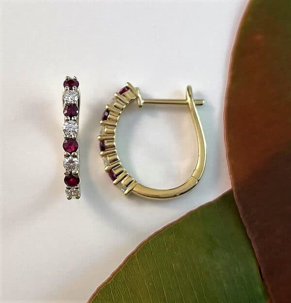 Abrecht Bird, Abrecht Bird Jewellers, ruby, diamond, ruby hoops, ruby anniversary, yellow gold,