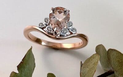 c120782 : 9 Carat Rose & White Gold Pear Shaped Morganite & Diamond Ring