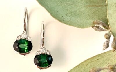 120497 : 9 Carat White & Yellow Gold Green Tourmaline & Diamond Drop Earrings