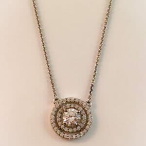 Abrecht Bird Jewellers, double halo pendant, diamond necklet, diamond pendant,