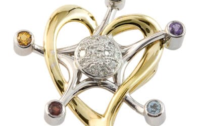 118369 : 9 Carat White Gold Heart Shaped Coloured Stone Pendant