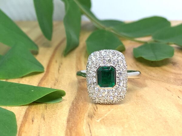 Abrecht Bird, emerald ring, emerald, emerald cut, green, green stone ring, emerald and diamond ring, emerald dress ring,