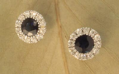 120777 : 9 Carat White Gold Sapphire & Diamond Cluster Earrings