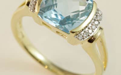 120939 : 9 Carat Yellow Gold Blue Topaz & Diamond Ring