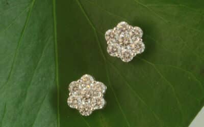 120052 : 18 Carat White Gold Diamond Flower Cluster Stud Earrings