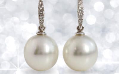 120851 : 9 Carat White Gold Pearl & Diamond Drop Earrings