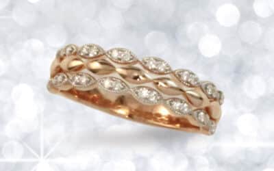 121128 : 9 Carat Rose Gold Three Row Diamond Ring