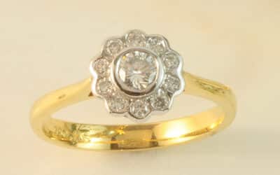 35020 : 18 Carat Yellow & White Gold Diamond Cluster Ring