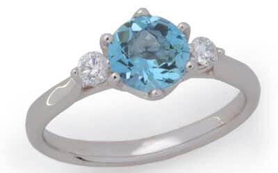 20012724 : 18 Carat White Gold Aquamarine & Diamond Three Stone Ring