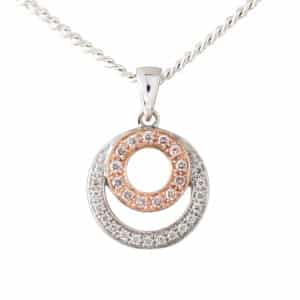 Double Circle Pendant, Abrecht Bird Jewellers, pink diamonds, white diamonds, diamond pendant, circle pendant