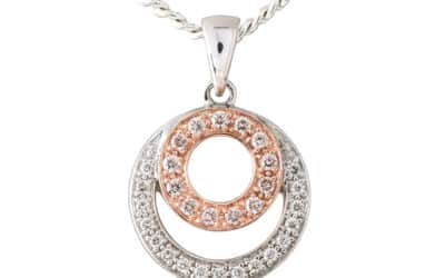 20014056 : 9 Carat White & Rose Gold Pink & White Diamond Double Circle Pendant