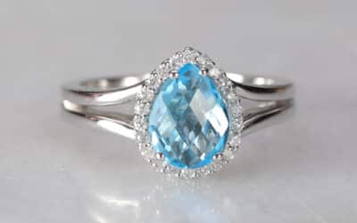 20010867 : 9 Carat White Gold Blue Topaz & Diamond Cluster Ring