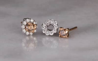 20011444 : 18 Carat Rose & White Gold Cognac & White Diamond Stud Earrings