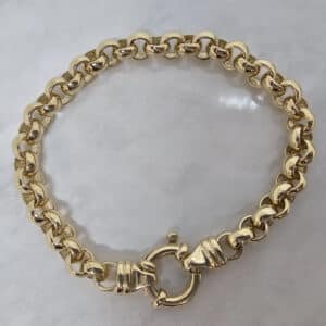 Abrecht Bird, Abrecht Bird Jewellers, bracelet, yellow gold, belcher link, large bolt ring,